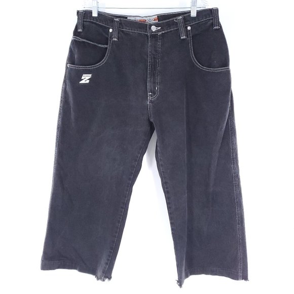 Vintage Zonz Men Wide Leg Jean 100% Cotton Skater Cut Off Black Size 35x25 - Picture 1 of 9